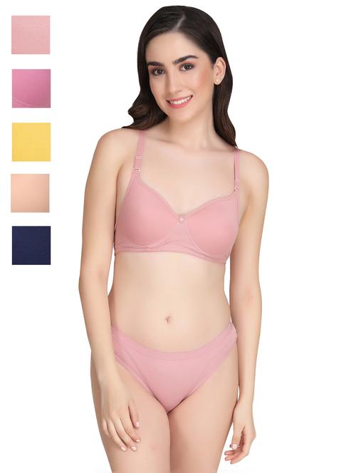 pink cotton bras and panty set - 22064807 - Very Small Image - 1