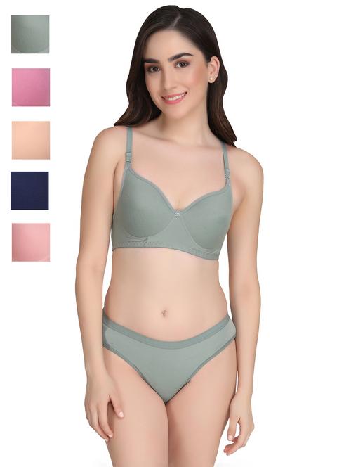 green cotton bras and panty set - 22064810 - Very Small Image - 1
