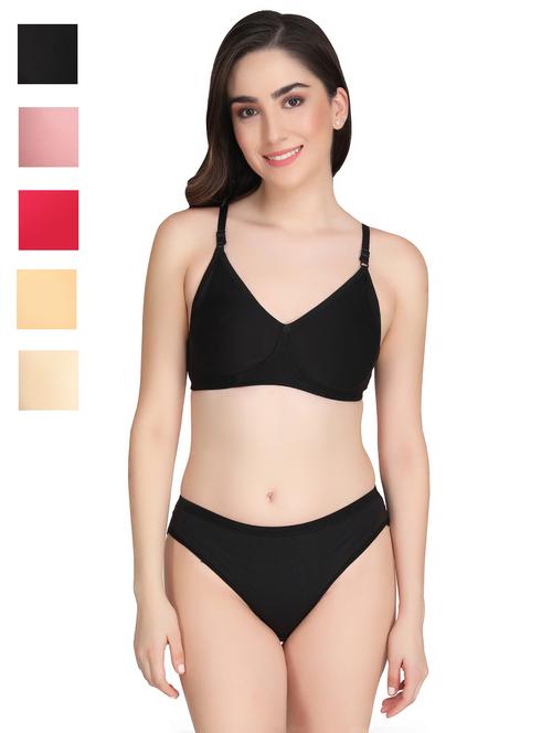 women pack of 5 solid bra and panty set - 22064874 - Very Small Image - 1