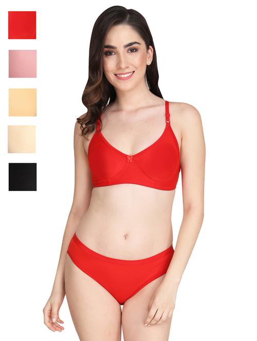 women pack of 5 solid bra and panty set - 22064886 - Very Small Image - 1