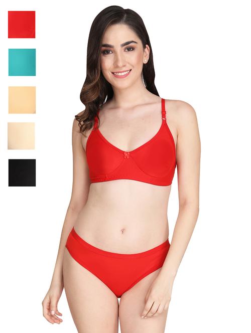 women pack of 5 solid bra and panty set - 22064891 - Very Small Image - 1