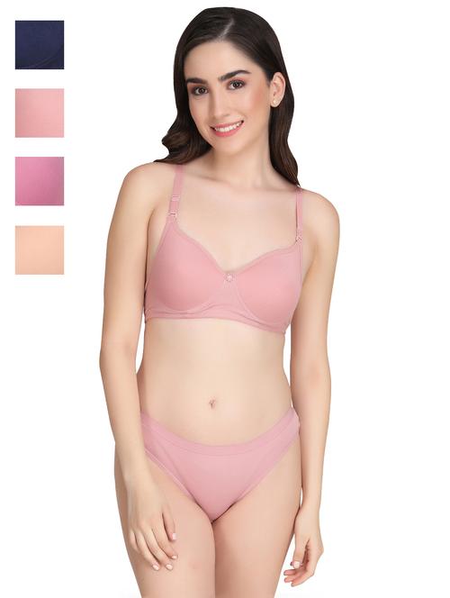 women pack of 4 solid bra and panty set - 22064901 - Very Small Image - 1