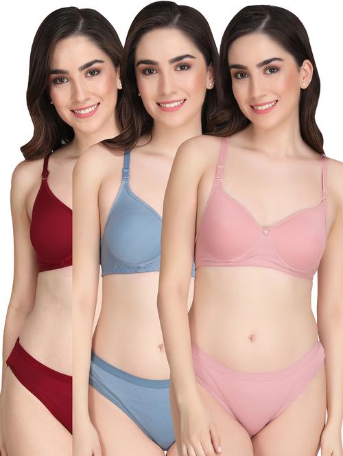 women pack of 3 solid bra and panty set - 22065032 - Very Small Image - 1