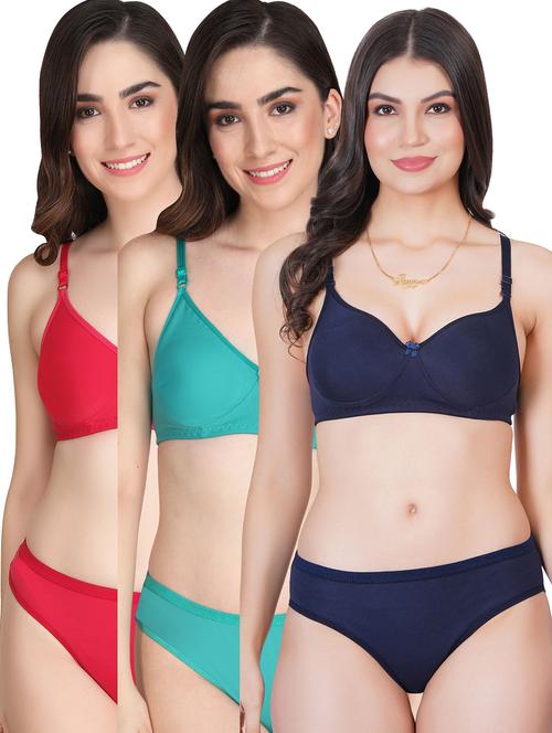 women pack of 3 solid bra and panty set - 22065058 - Very Small Image - 1