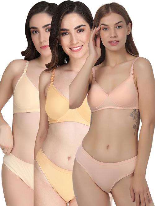 women pack of 3 solid bra and panty set - 22065080 - Very Small Image - 1