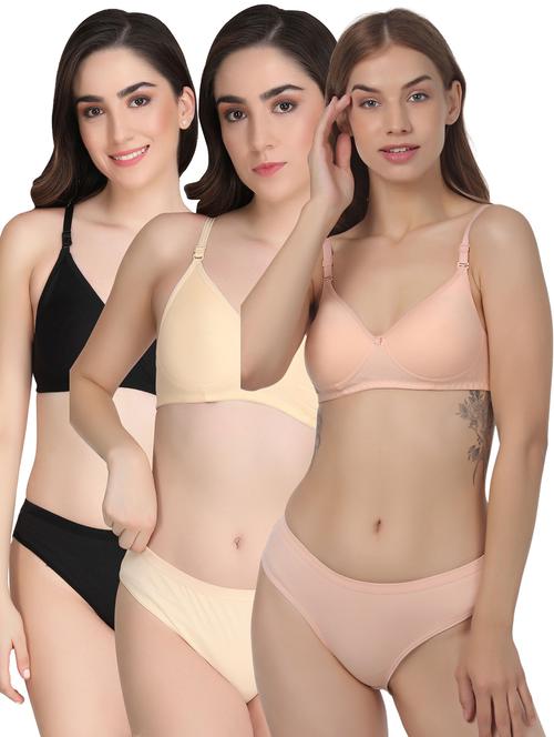 women pack of 3 solid bra and panty set - 22065093 - Very Small Image - 1