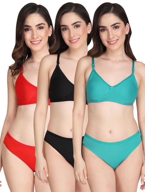 women pack of 3 solid bra and panty set - 22065114 - Very Small Image - 1