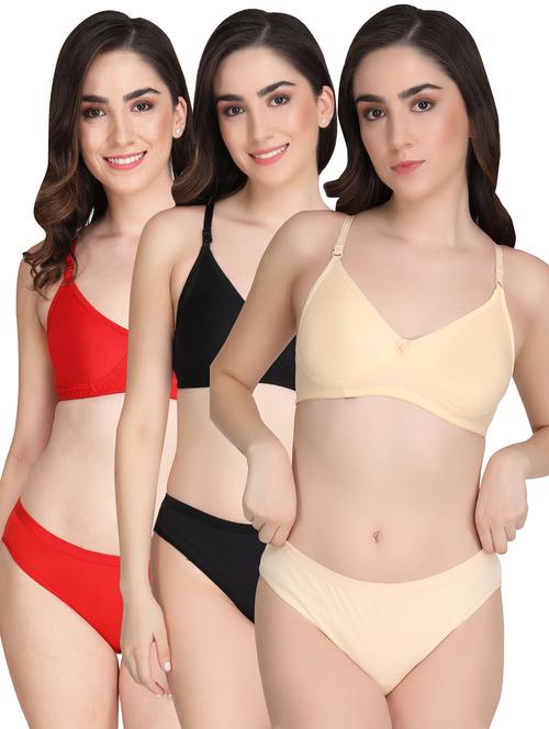 women pack of 3 solid bra and panty set - 22065117 - Very Small Image - 1