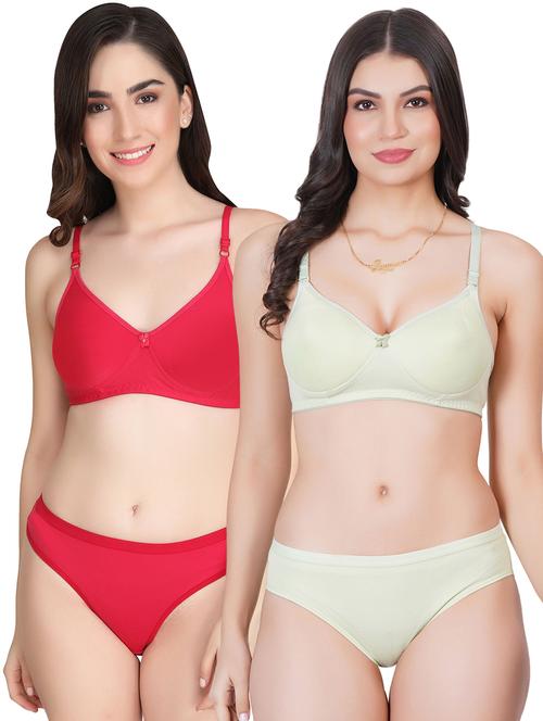 women pack of 2 solid bra and panty set - 22065184 - Very Small Image - 1