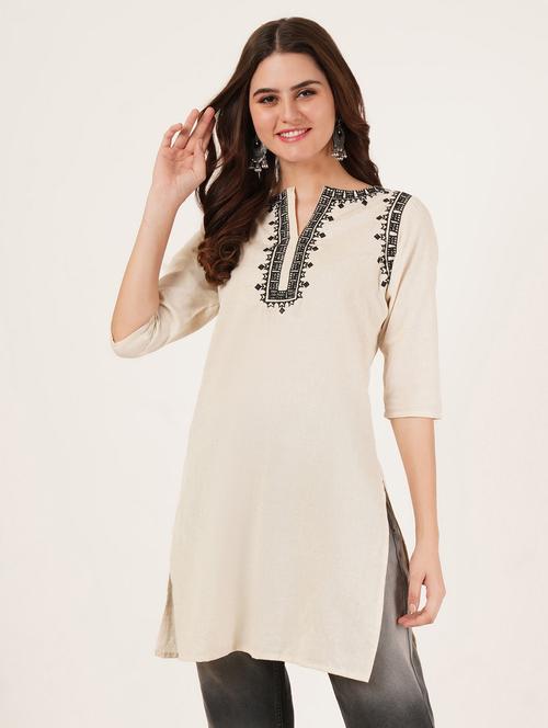 women embroidered three quarter sleeve straight kurti - 22065260 - Very Small Image - 1