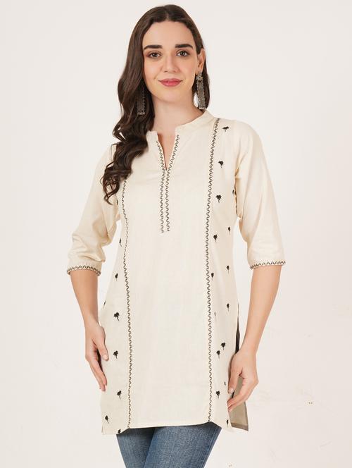 women embroidered three quarter sleeve straight kurti - 22065271 - Very Small Image - 1