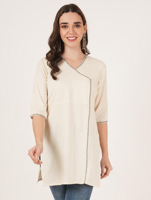 women embroidered three quarter sleeve angrakha kurti - 22065272 - Very Small Image - 1