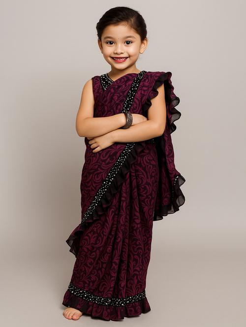 girls self designed ready to wear saree - 22065979 - Very Small Image - 1