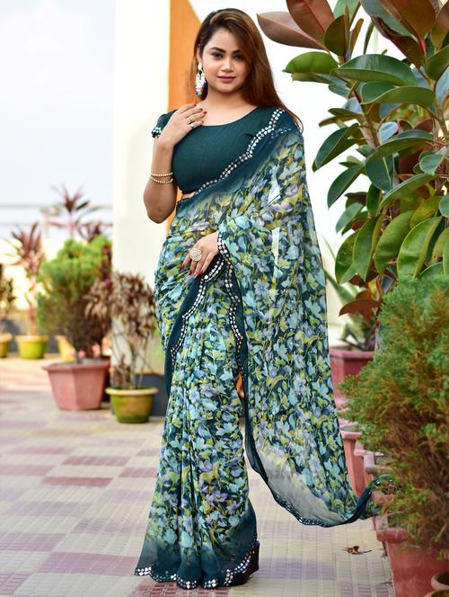 women floral printed saree with blouse - 22066098 - Very Small Image - 1
