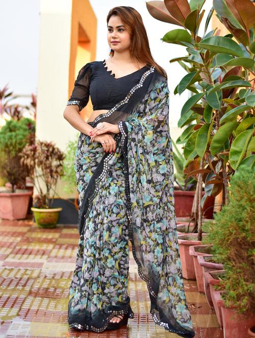 women floral printed saree with blouse - 22066099 - Very Small Image - 1