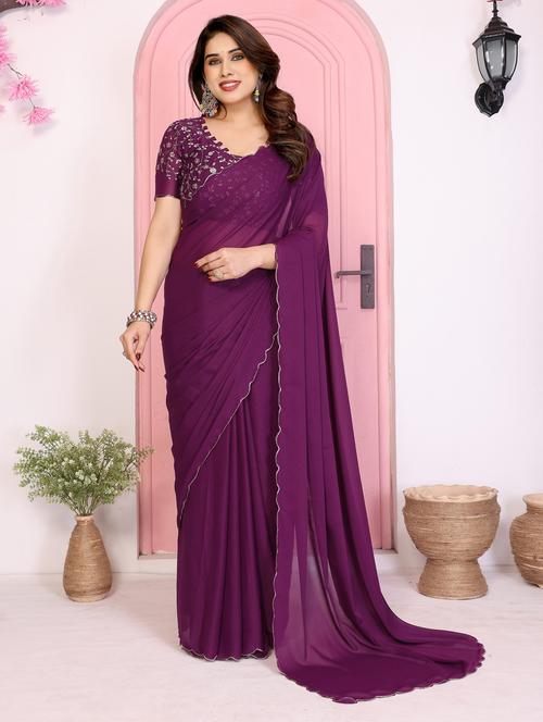 women solid plain saree with blouse - 22066117 - Very Small Image - 1