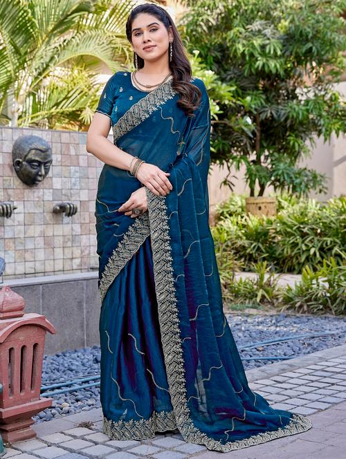 women solid with work embroidered saree with blouse - 22066135 - Very Small Image - 1