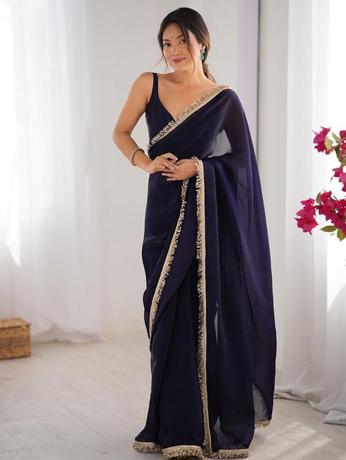 women solid with bordered saree with blouse - 22066207 - Very Small Image - 1