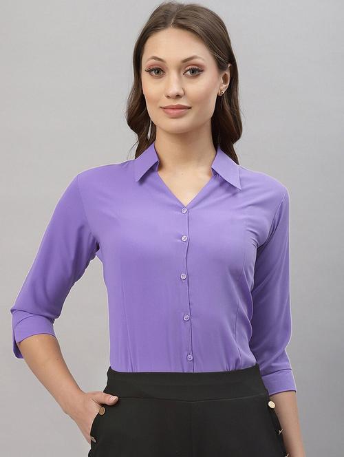 women solid collared three quarter sleeve shirt - 22066317 - Very Small Image - 1