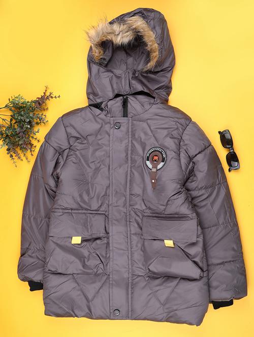 boys solid long sleeve hooded quiled acket - 22066883 - Very Small Image - 1