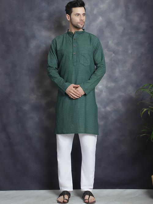 men striped mandarin neck long kurta - 22067477 - Very Small Image - 1