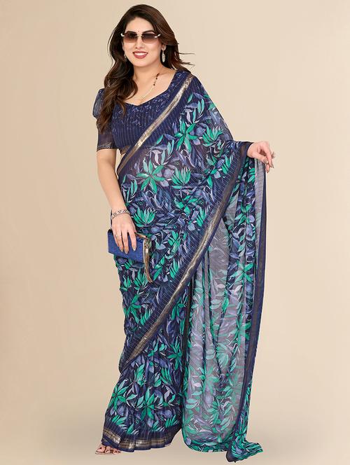 women printed casual wear saree with blouse - 22067653 - Very Small Image - 1