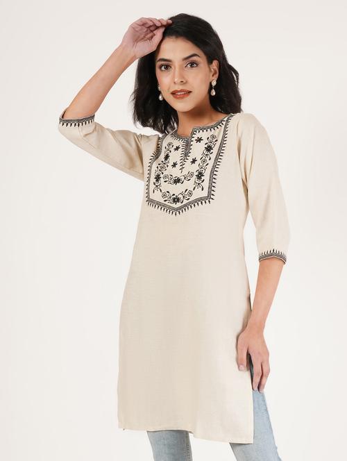 women embroidered three quarter sleeve straight kurti - 22068276 - Very Small Image - 1