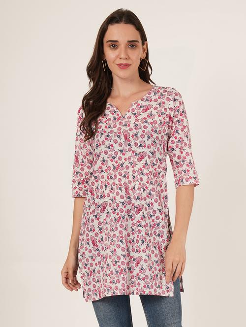 women floral printed three quarter sleeve straight kurti - 22068311 - Very Small Image - 1
