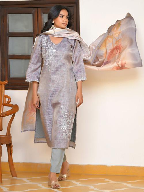 women three quarter sleeve kurta pant with dupatta set - 22068484 - Very Small Image - 1