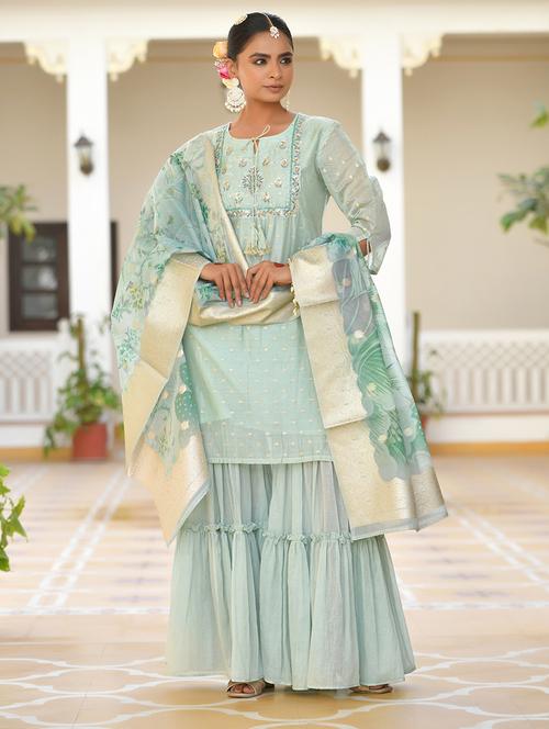 women three quarter sleeve kurta pant with dupatta set - 22068525 - Very Small Image - 1