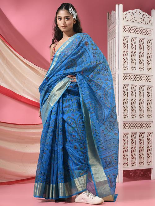 women warli printed handloom saree with blouse - 22068647 - Very Small Image - 1