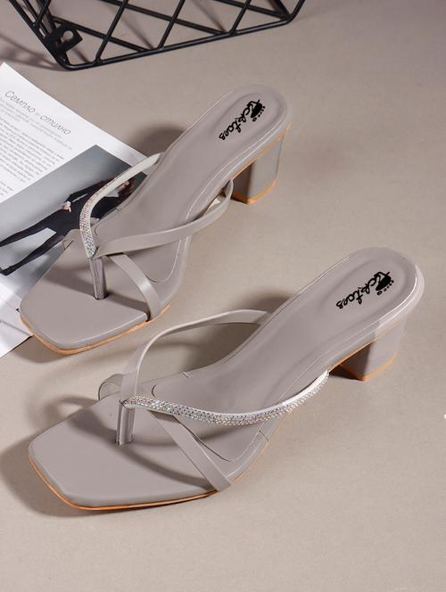 women embellished slip on block heels - 22069092 - Very Small Image - 1