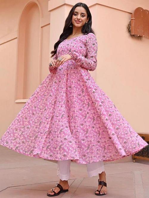 women floral printed long sleeve anarkali kurta - 22069133 - Very Small Image - 1