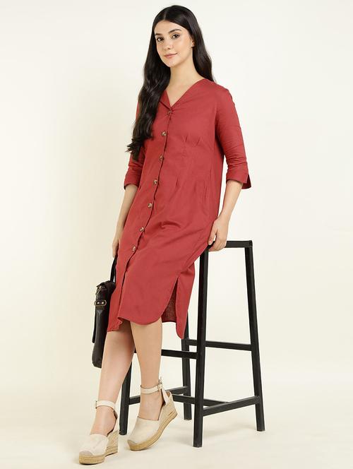 women solid three quarter sleeve shirt dress - 22069517 - Very Small Image - 1