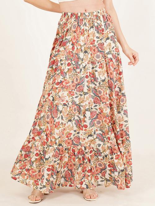 Women Floral Print High Rise Tiered Skirt - 22069699 - Very Small Image - 1