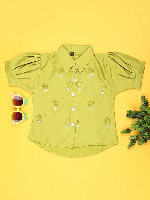 girls solid with work puff sleeve top - 22070101 - Very Small Image - 1