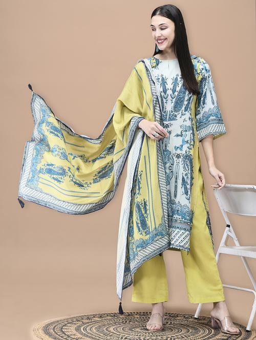 women printed three quarter sleeve kurta pant with dupatta set - 22070682 - Very Small Image - 1