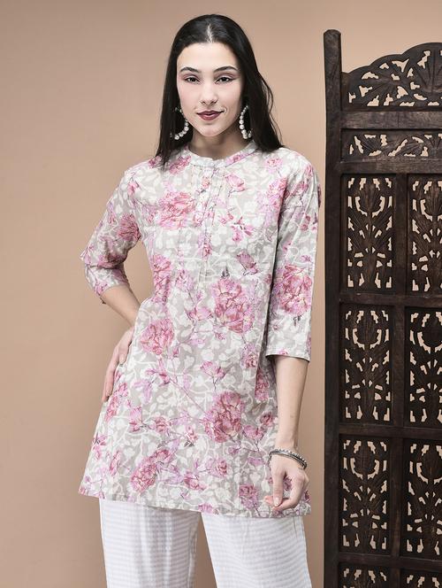 women floral print three quarter sleeve tunic - 22070692 - Very Small Image - 1