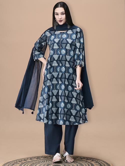 women geometric three quarter sleeve kurta pant with dupatta set - 22070852 - Very Small Image - 1
