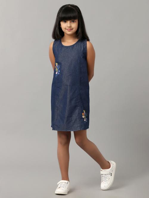 girls embroidered sleeveless denim a-line dress - 22071052 - Very Small Image - 1