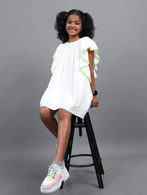 girls solid ruffle sleeve fit & flare dress - 22071069 - Very Small Image - 1