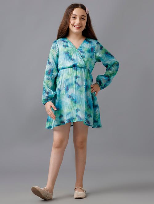 girls printed puff sleeve fit & flare dress - 22071099 - Very Small Image - 1