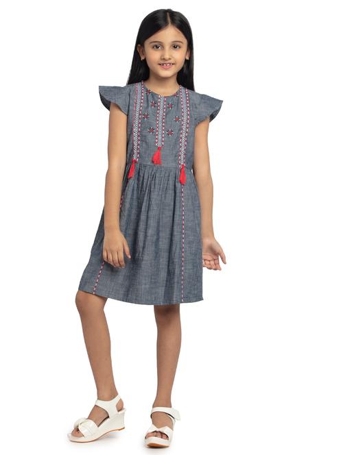 girls embroidered cap sleeve fit & flare dress - 22071117 - Very Small Image - 1