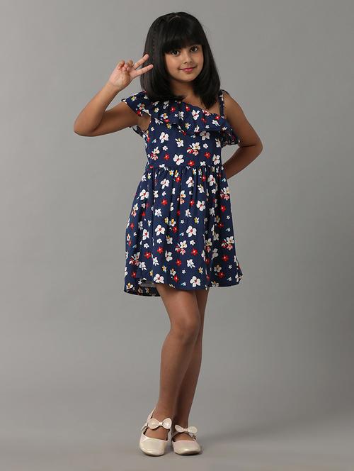 girls printed single shoulder fit & flare dress - 22071155 - Very Small Image - 1