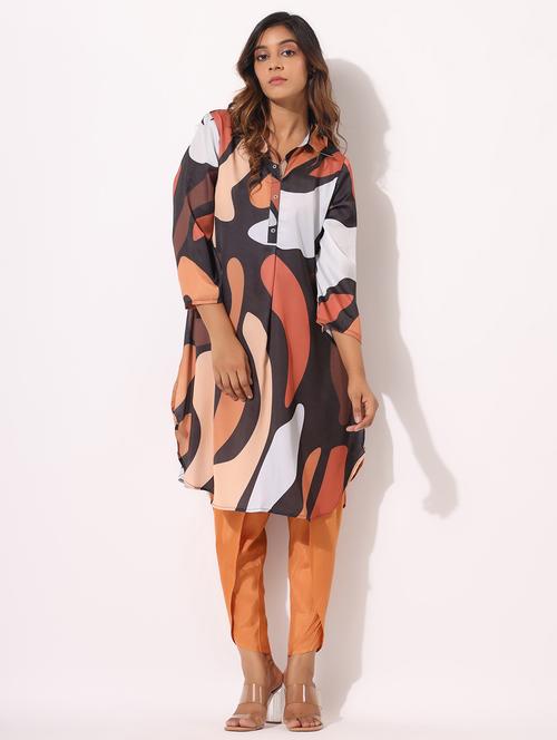 women abstract printed three quarter sleeve kurta pant set - 22071167 - Very Small Image - 1