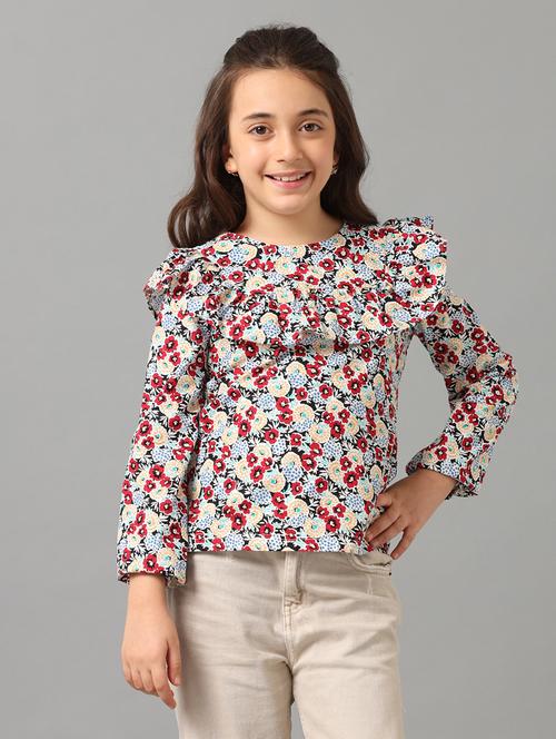 girls printed round neck top - 22071460 - Very Small Image - 1