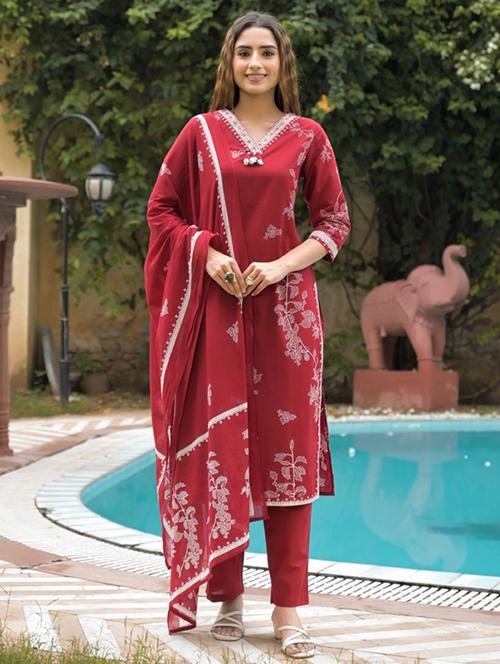 women three quarter sleeve kurta pant with dupatta set - 22072025 - Very Small Image - 1