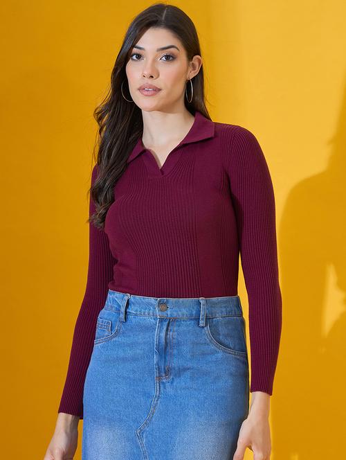 women solid long sleeve collared pullover - 22072216 - Very Small Image - 1