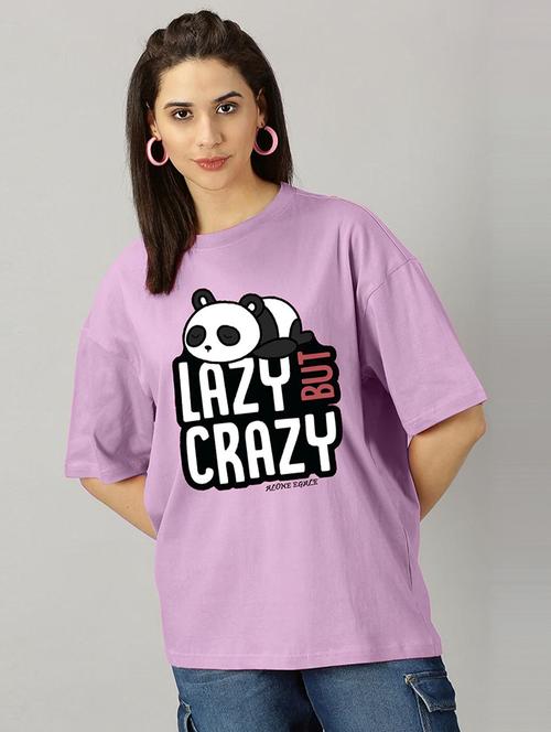 women front print round neck oversized t-shirt - 22072725 - Very Small Image - 1