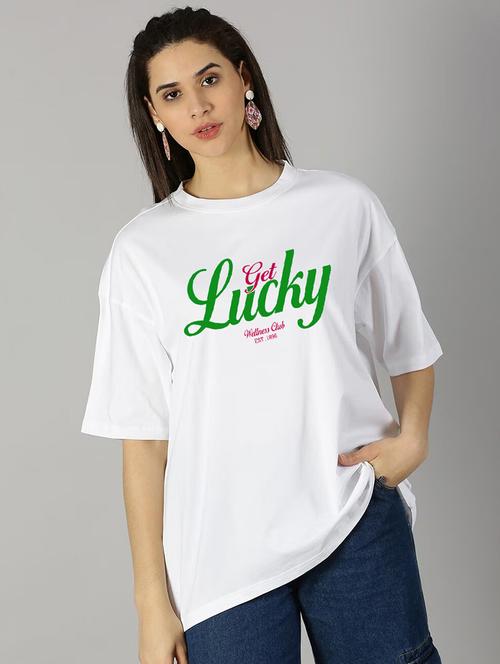 women chest print round neck oversized t-shirt - 22072735 - Very Small Image - 1